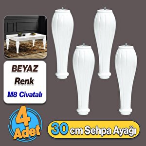 Pırlanta Plastik Sehpa Ayağı 30 Cm Beyaz Renk 4 Adet Mobilya Orta Sehpası M8 Civatalı Ayak Ayaklar