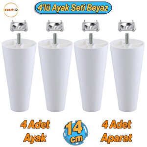 4 Adet Plastik Ayak 14 Cm Mobilya Sehpa Kanepe Ünitesi Koltuk Ayağı Baza Ayakları Beyaz Aparat Dahil
