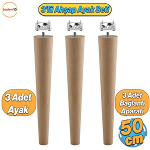 Ahşap Mobilya Ayağı 3 Adet Aparatlı 50 Cm Sehpa Zigon Orta Masa Puf Tabure Tv Ünitesi Ayakları M8
