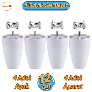 Oval 4 Adet Plastik Ayak 12 Cm Beyaz Mobilya Sehpa Kanepe Koltuk Ayağı Baza Ayakları Aparat Dahil