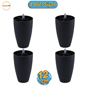 Oval 4 Adet 12 Cm (si̇yah) Mobilya Dolap Kanepe Koltuk Baza Ünite Yükseltici Destek ayağı ayakları