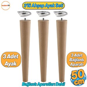 3'lü Ahşap Sehpa Ayak Takımı 50 Cm Zigon Puf Tabure Ayağı Masa Ayakları Açılı Bağlantı Aparatı Dahil