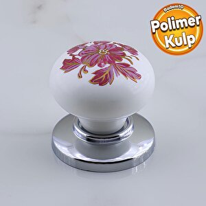 Polimer Düğme Kulp Pembe Desenli Krom Tablalı Dolap Mobilya Mutfak Dolabı Çekmece Dolap Kulpu Kulbu
