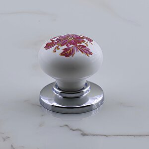 Polimer Düğme Kulp Pembe Desenli Krom Tablalı Dolap Mobilya Mutfak Dolabı Çekmece Dolap Kulpu Kulbu