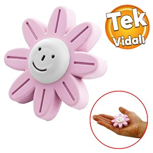 Plastik Papatya Gülücüklü 5 Adet Pembe Renk Mobilya Çoçuk Odası Dolabı Kapak Kulpu Çekmece Kulbu