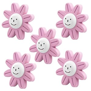 Plastik Papatya Gülücüklü 5 Adet Pembe Renk Mobilya Çoçuk Odası Dolabı Kapak Kulpu Çekmece Kulbu