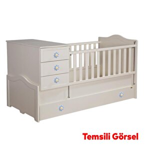 Plastik Papatya Gülücüklü Mavi Renk Mobilya Çoçuk Odası Dolabı Kapak Kulpu Çekmece Kulbu 1 Adet