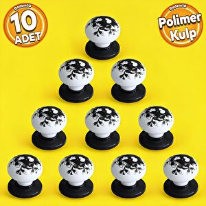 Eymen Polimer Düğme Kulp Çiçek Siyah Beyaz Mobilya Mutfak Çekmece Dolap Kulpu Kulbu Kulpları 10 Adet