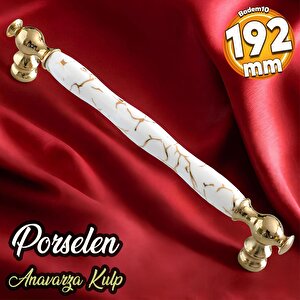 Anavarza Gerçek Porselen Gold Beyaz 192 Mm Mobilya Mutfak Kulp Çekmece Dolap Kulplar Kulpu Kulbu