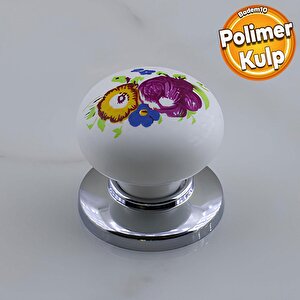 Polimer Düğme Kulp Çiçek Desenli Krom Tablalı Dolap Mobilya Mutfak Dolabı Çekmece Dolap Kulpu Kulbu