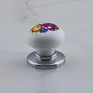 Polimer Düğme Kulp Çiçek Desenli Krom Tablalı Dolap Mobilya Mutfak Dolabı Çekmece Dolap Kulpu Kulbu