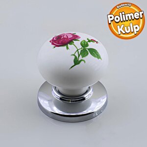 Polimer Düğme Kulp Gül Desenli Krom Tablalı Dolap Mobilya Mutfak Dolabı Çekmece Dolap Kulpu Kulbu