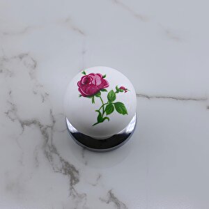 Polimer Düğme Kulp Gül Desenli Krom Tablalı Dolap Mobilya Mutfak Dolabı Çekmece Dolap Kulpu Kulbu