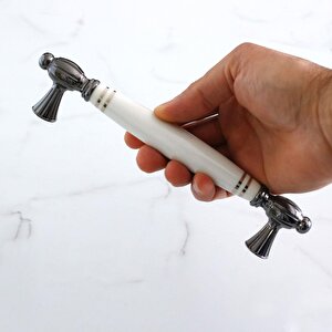 Mira Gerçek Porselen Beyaz Füme Çizgili 160 Mm Mobilya Mutfak Kulp Çekmece Dolap Kulplar Kulpu Kulbu