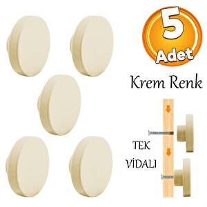 Plastik Yuvarlak  5 Adet Düz Aytaşı Krem Renk Oda Mobilya Mutfak Dolabı Kapak Kulpu Çekmece Kulbu