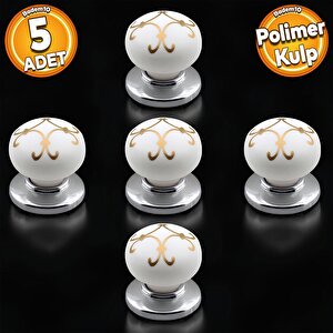 Eymen Polimer Düğme Kulp Beyaz Krom Mobilya Mutfak Çekmece Dolap Kulpu Kulbu Kulpları 5 Adet