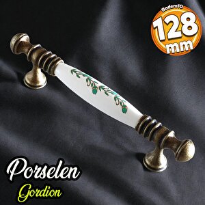 Gordion Gerçek Porselen Eskitme Antik Beyaz 128 Mm Mobilya Mutfak Dolabı Dolap Kulpu Kulbu Kulpları