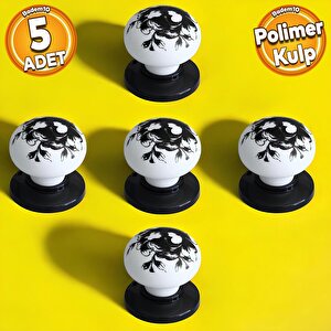Eymen Polimer Düğme Kulp Çiçek Siyah Beyaz Mobilya Mutfak Çekmece Dolap Kulpu Kulbu Kulpları 5 Adet