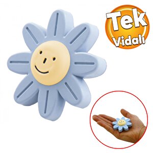 Plastik Papatya Gülücüklü Mavi Renk Mobilya Çoçuk Odası Dolabı Kapak Kulpu Çekmece Kulbu 5 Adet