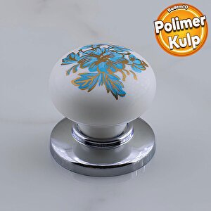 Polimer Düğme Kulp Mavi Desenli Krom Tablalı Dolap Mobilya Mutfak Dolabı Çekmece Dolap Kulpu Kulbu