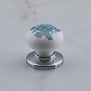 Polimer Düğme Kulp Mavi Desenli Krom Tablalı Dolap Mobilya Mutfak Dolabı Çekmece Dolap Kulpu Kulbu