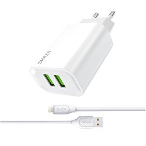 2.4a Çift Usb Çıkışlı Lightning Seyahat Şarj Aleti Seti