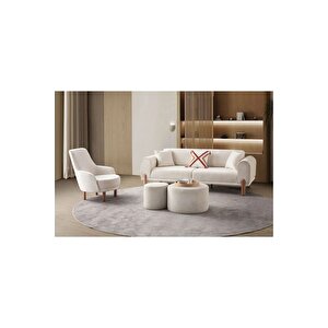 AK SOFA Kaya Koltuk Takimi 3+3+1 Kırık Beyaz
