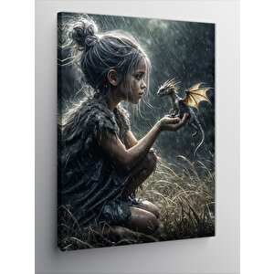 Kanvas Tablo Işıklı Kız Ve Ejderha 70x100 cm