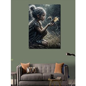 Kanvas Tablo Işıklı Kız Ve Ejderha 70x100 cm