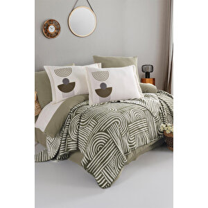 Bohem, Çift Kişilik Battaniye Set, Nevresim Takımı, Tufting Nakış, 7 Parça, % 100 Pamuk