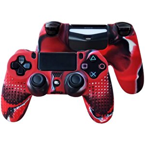 Ps4 Controller Joystick Oyun Kolu Gamepad Uyumlu - Silikon Koruyucu Cover Kırmızı Kamuflaj