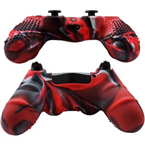 Ps4 Controller Joystick Oyun Kolu Gamepad Uyumlu - Silikon Koruyucu Cover Kırmızı Kamuflaj
