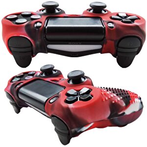 Cosmostech Ps4 Controller Joystick Oyun Kolu Gamepad Uyumlu - Silikon Koruyucu Cover Kırmızı Kamuflaj