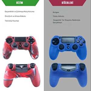 Cosmostech Ps4 Controller Joystick Oyun Kolu Gamepad Uyumlu - Silikon Koruyucu Cover Kırmızı Kamuflaj