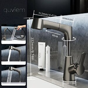 Quviem Gri Yükseltilebilir Çift Fonksiyonlu Mutfak Eviye Ve Lavabo Bataryası Qu-17592655252105