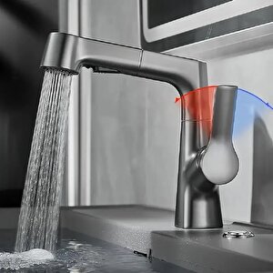 Quviem Gri Yükseltilebilir Çift Fonksiyonlu Mutfak Eviye Ve Lavabo Bataryası Qu-17592655252105