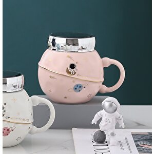Ayna Kapaklı Uzay Porselen Kupa, Pembe, 15x11 Pembe