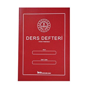 8 Ders Yoklamasız Ders Defteri Kırmızı Plastik Kapaklı