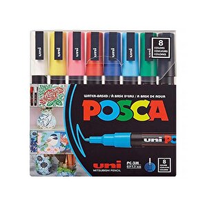 Uni Posca Su Bazlı Marker Seti 8li Ana Renkler 0.9 1.3mm Pc3m
