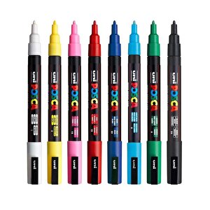 Uni Posca Su Bazlı Marker Seti 8li Ana Renkler 0.9 1.3mm Pc3m