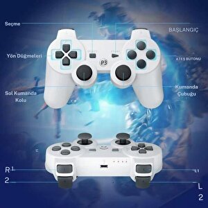 P3 Doubleshock Ps3 Playstation 3 Için Uyumlu Kablosuz Titreşimli Oyun Kolu Gamepad Joystick Controller Beyaz