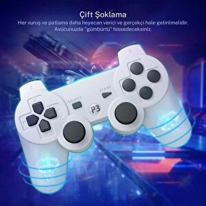 Cosmostech P3 Doubleshock Ps3 Playstation 3 Için Uyumlu Kablosuz Titreşimli Oyun Kolu Gamepad Joystick Controller Beyaz