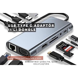 Cosmostech Macbook Pro Air Type-c 11 In 1, 4k Hdmı, Vga, Pd, Usb3.0, Rj45 Ethernet, Sd/tf Card Reader, 3.5mm Aux, Çevirici Hub Ada