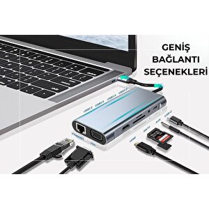 Cosmostech Macbook Pro Air Type-c 11 In 1, 4k Hdmı, Vga, Pd, Usb3.0, Rj45 Ethernet, Sd/tf Card Reader, 3.5mm Aux, Çevirici Hub Ada