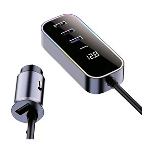 Araba Çakmak Şarj Cihazı 105w 4 Portlu Süper Hızlı Fast Car Charger, Type-c - 3 Usb