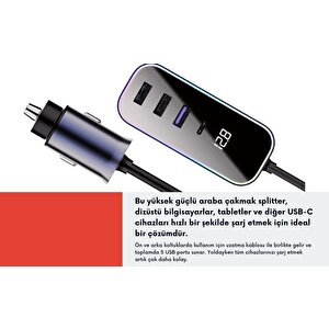 Cosmostech Araba Çakmak Şarj Cihazı 105w 4 Portlu Süper Hızlı Fast Car Charger, Type-c - 3 Usb