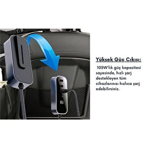 Cosmostech Araba Çakmak Şarj Cihazı 105w 4 Portlu Süper Hızlı Fast Car Charger, Type-c - 3 Usb