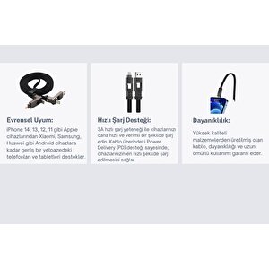 Cosmostech 4 In 1 Pd Usb Şarj Data Kablosu 60w 3a Hızlı Şarj Ve 480mb/s Iphone Usb Type C Ve Xiaomi Samsung Huawei Uyumlu