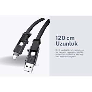 Cosmostech 4 In 1 Pd Usb Şarj Data Kablosu 60w 3a Hızlı Şarj Ve 480mb/s Iphone Usb Type C Ve Xiaomi Samsung Huawei Uyumlu