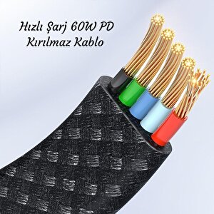 Cosmostech 4 In 1 Pd Usb Şarj Data Kablosu 60w 3a Hızlı Şarj Ve 480mb/s Iphone Usb Type C Ve Xiaomi Samsung Huawei Uyumlu
